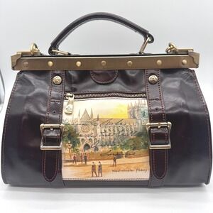 RARE! Patricia Nash Discovery Westminster Abbey Leather Dark Brown Bag Satchel